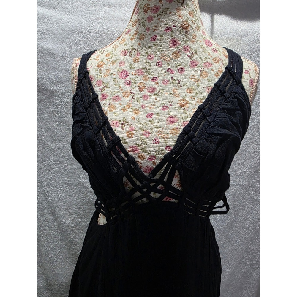 Free People Tropical Maxi Black Tiered Cut Out Backless Boho Beachy Resort Sz L - Picture 4 of 10